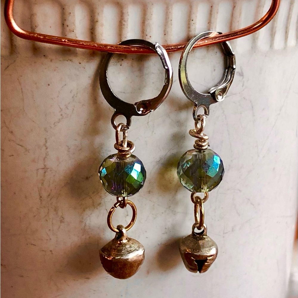 Hand Crafted Crystal & Mini Bell Earrings
